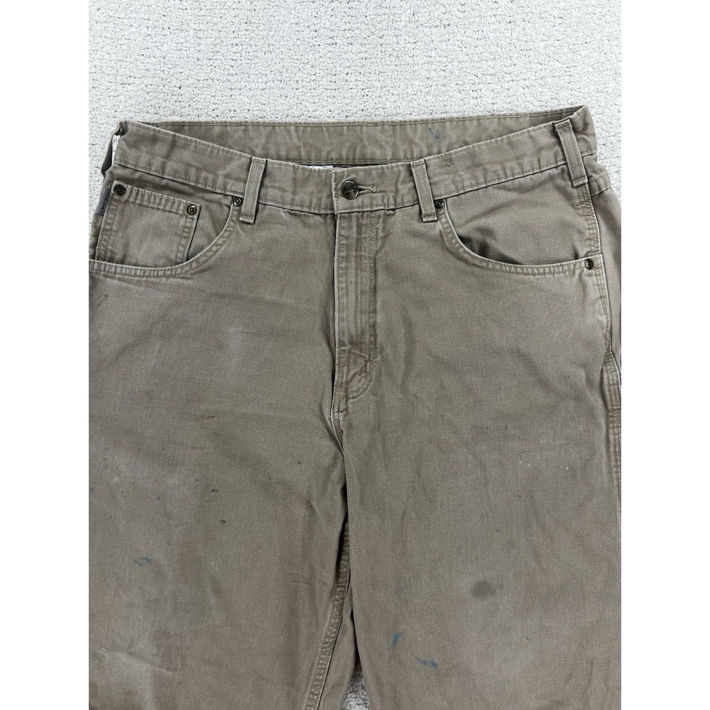 Carhartt B159 Mens Grey Khaki Canvas Carpenter Pants 36x32 Loose Fit Workwear